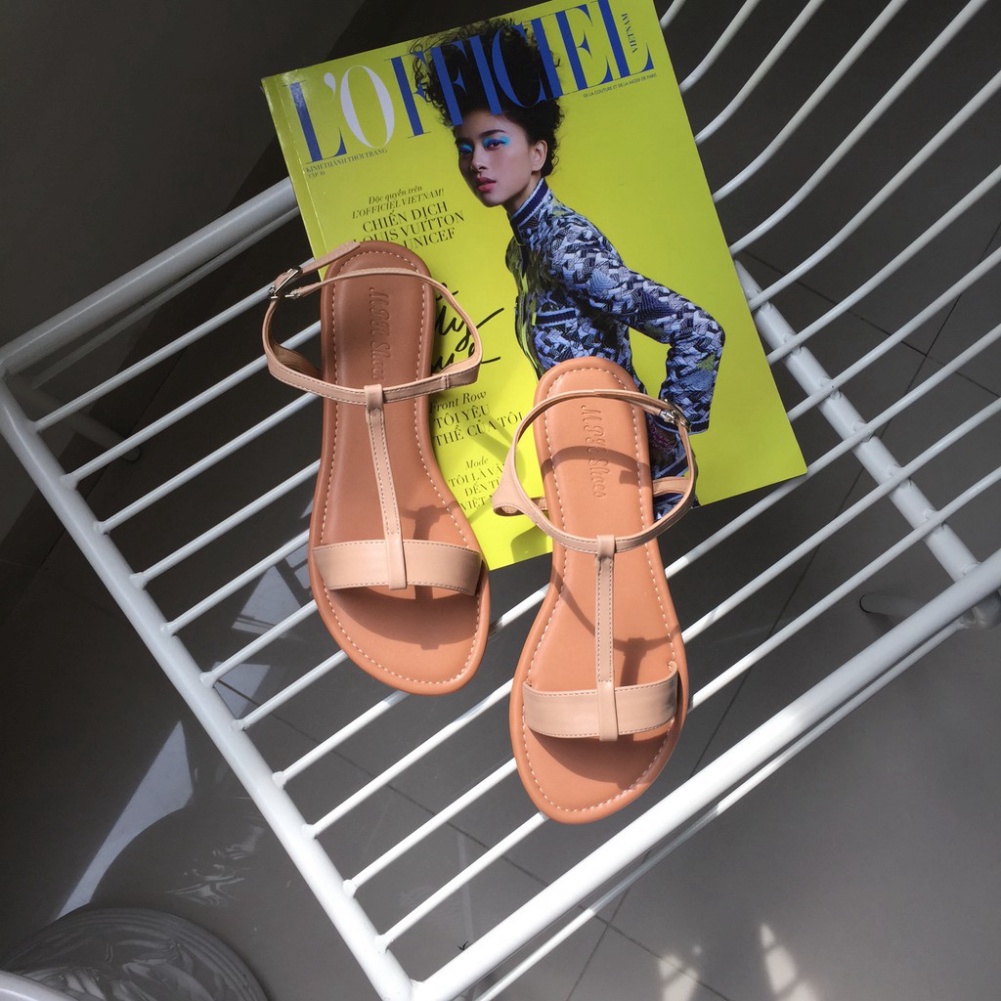 giày sandal HuuCuong quai chữ T hiệu MPH Shoes - giày sandal nữ thời trang-sandal cao cấp - kem