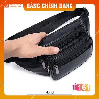 Hàng chuẩn TÚI ĐEO HÔNG DA BÒ ĐEN CAO CẤP T161  PHONG CÁCH NĂNG ĐỘNG CÁ TÍNH – THIẾT KẾ THỜI TRANG