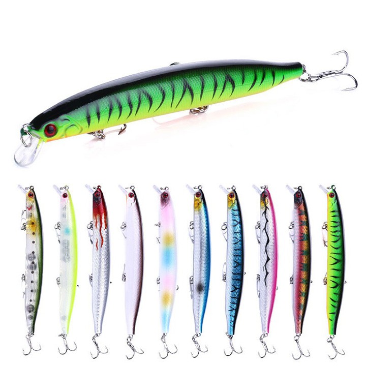 [LOẠI TỐT] Bộ 10 mồi câu cá giả Minnow Lure dài 13.5cm nặng 18.5g lưỡi câu ngắn