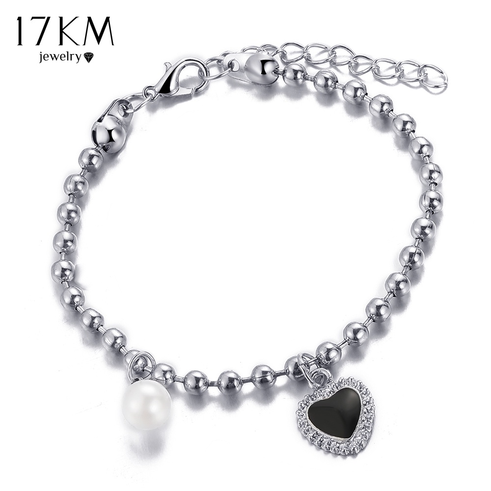 Vòng tay 17KM chuỗi hạt ngọc trai nhân tạo/trái tim thời trang hàn quốc