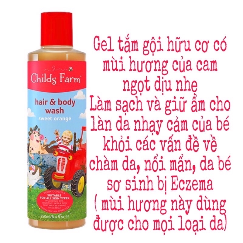 Gel tắm gội hữu cơ toàn thân cho bé Childs Farm các mùi hương tự nhiên lọ 250ml
