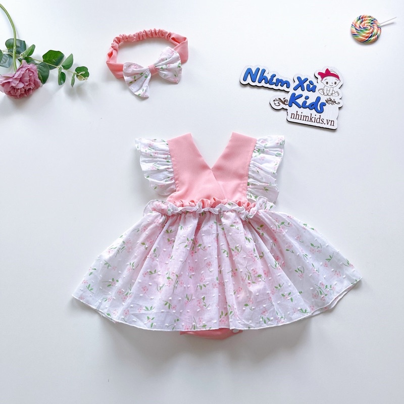Body Váy Hoa Nhí Hồng Chất Lụa Mềm Và Mát Cho Bé Gái 3 Đến 12kg