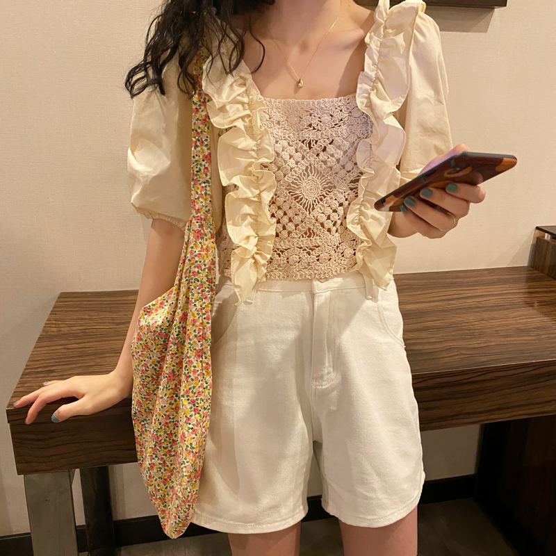 Áo Ren Lửng Tay Ngắn Xinh Xắn Dành Cho Nữ