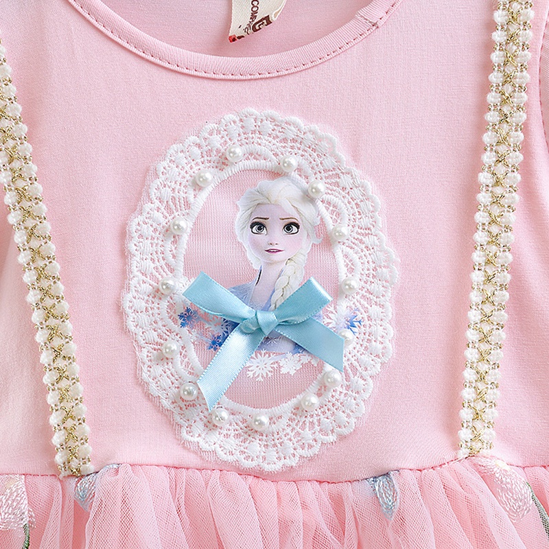 Đầm Ngắn Tay Giả Hai Lớp In Hình Thỏ Dễ Thương Dành Cho Bé Gái