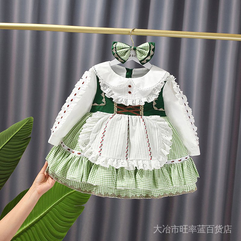 Đầm Công Chúa Cổ Búp Bê Họa Tiết Sọc Caro Phong Cách Âu Mỹ One Piece Cho Bé Gái