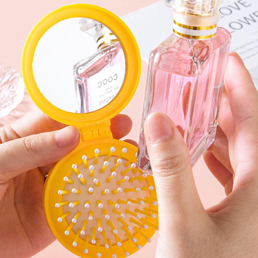 Lược Chải Tóc Dạng Gập Mini Có Túi Khí Và Gương Hình Vịt Vàng Hoạt Hình Cho Trẻ Em