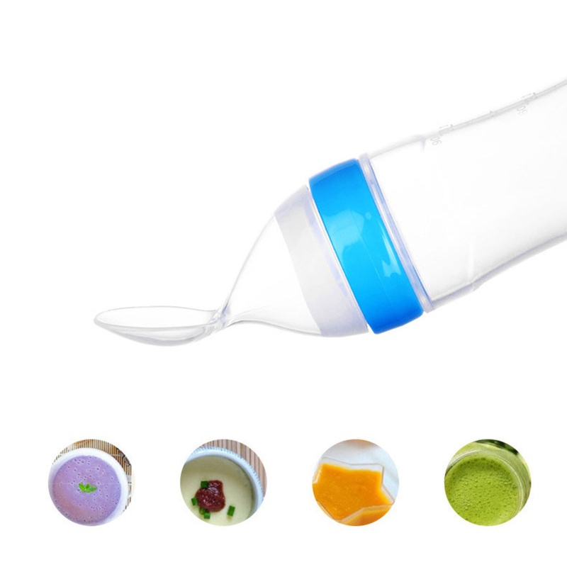 Bình Sữa Silicone 90ml Kèm Muỗng Chống Bụi Bẩn Cho Trẻ Sơ Sinh