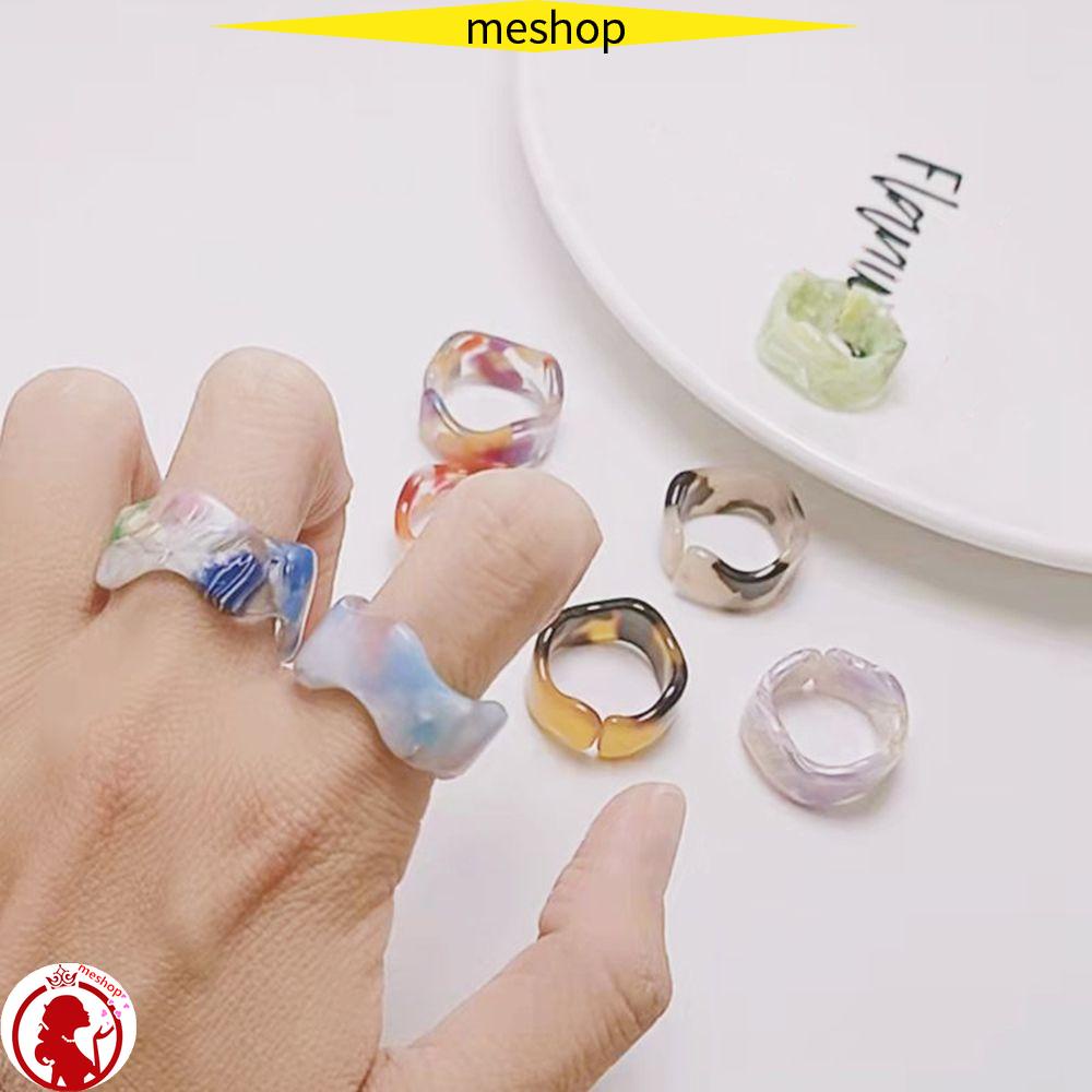 ME Women Finger Ring Jewelry Gift Acrylic Ring Wave Acetic Acid Colorful Fashion Geometric Adjustable Acetate Ring
