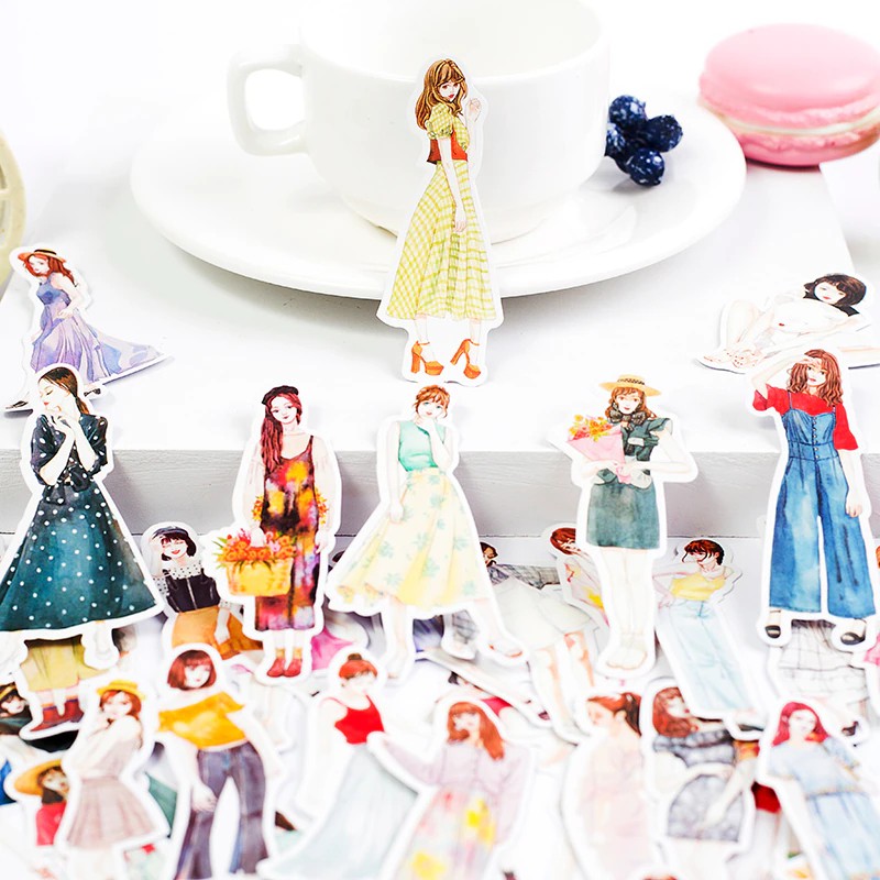 20 Sticker cô gái trang trí xinh xắn đáng yêu  - 20 cái/gói