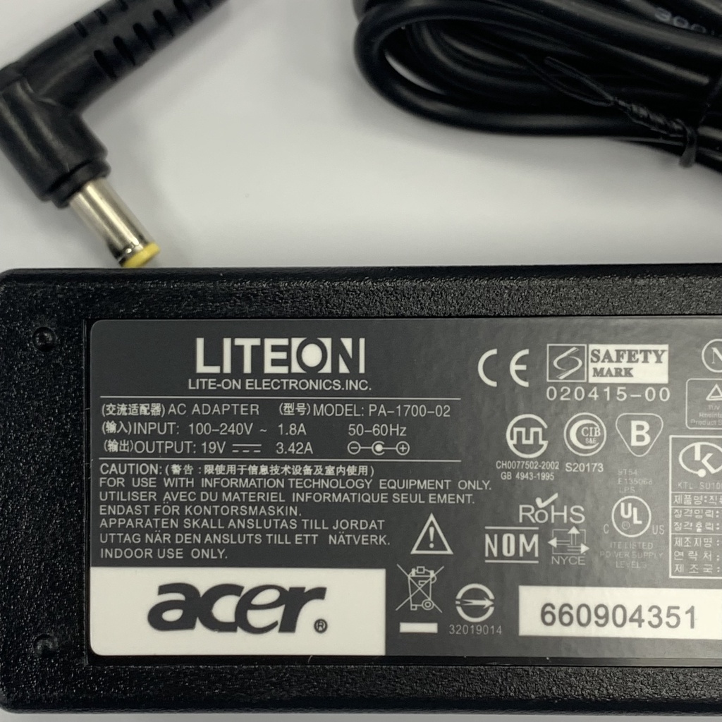 Sạc Laptop Acer điện áp 19V 3.42A bảo hành 12 tháng L8