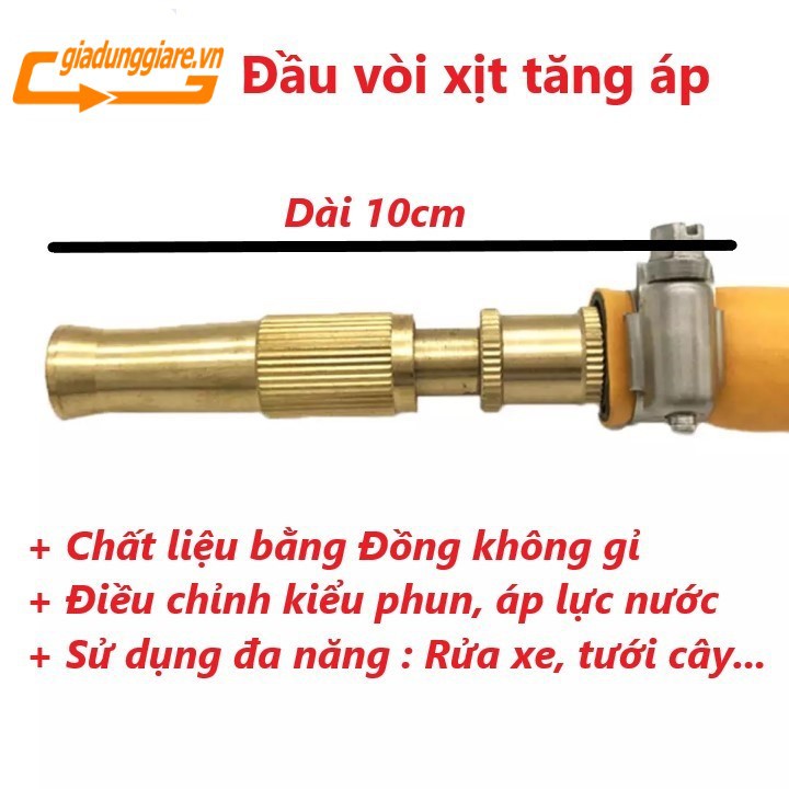 Đầu vòi xịt tăng áp bằng đồng, Vòi rửa xe, rửa sân, tưới cây, làm vườn, Vòi xịt điều chỉnh được áp lực nước đa năng