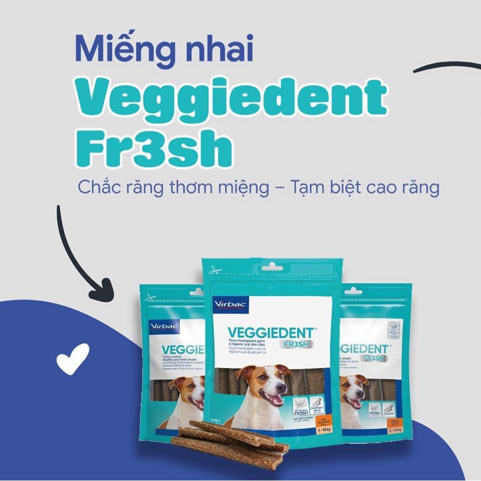 Virbac VEGGIEDENT FR3SH GÓI 15 QUE GẶM CHO CHÓ GIÚP SẠCH RĂNG THƠM MIỆNG