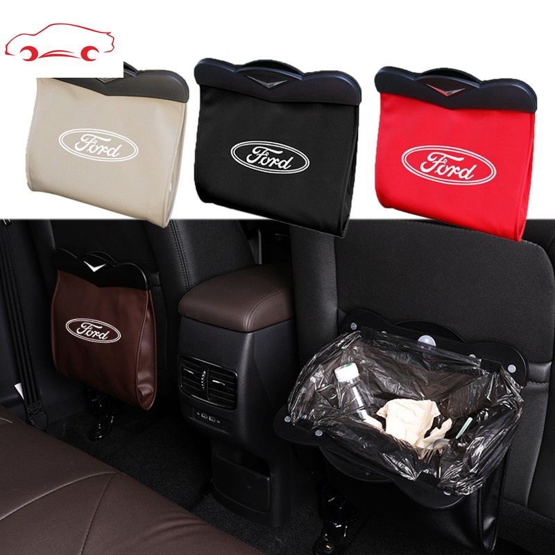 Túi da đựng rác gắn sau lưng ghế ngồi xe hơi có đèn led cho Ford Ranger Xlt Wildtrak Focus Mk2 Mk3 Ranger Raptor Mustang