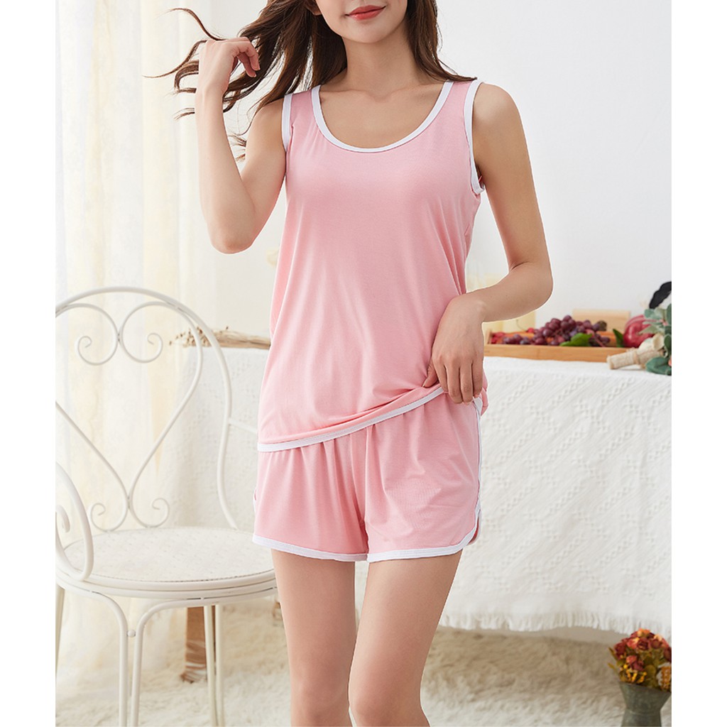 DB001- Bộ đồ mặc nhà thun cotton áo ba lỗ quần đùi. Vừa làm đồ mặc đi chơi, đồ đi ngủ. Đồ thun mùa hè thoáng mát. Macmot