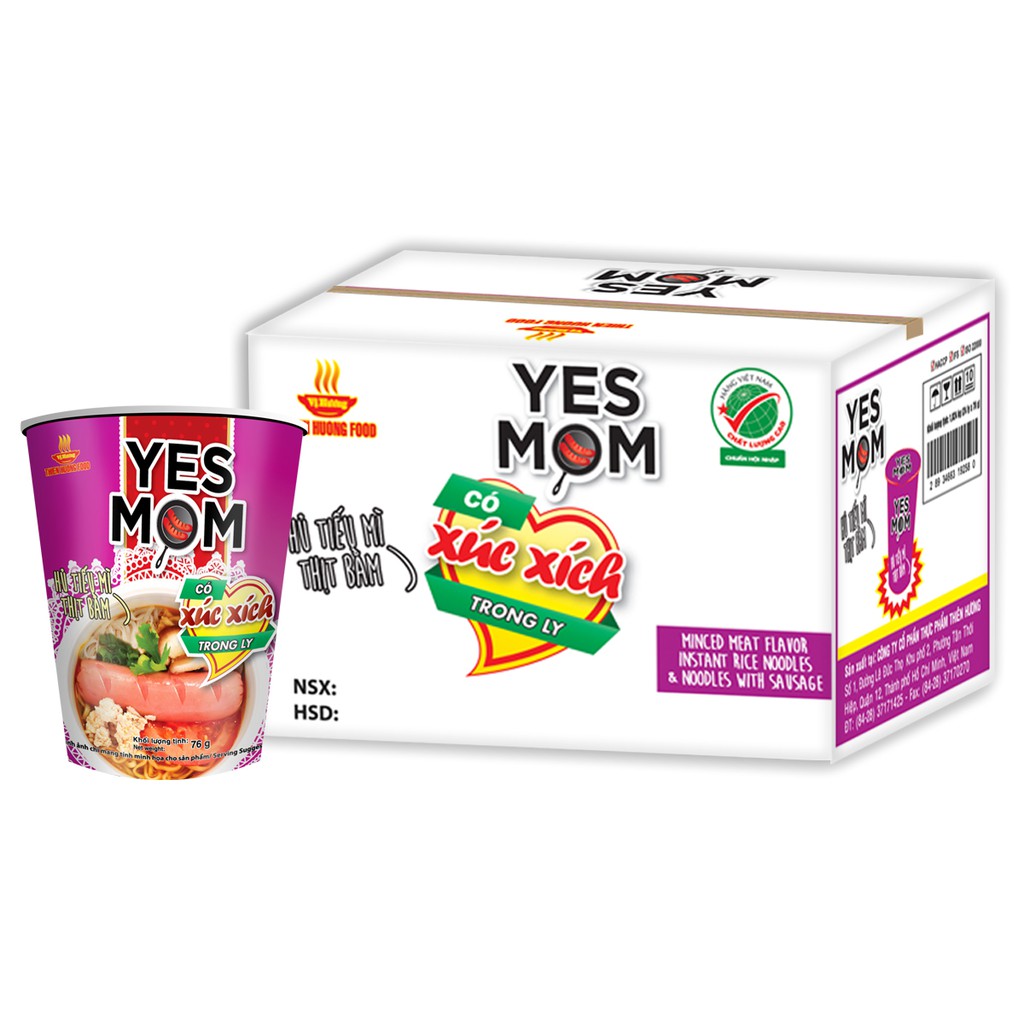 Thùng 24 Ly Hủ Tiêu Mì Thịt Bằm Yes Mom Có Xúc Xích 76g/ly | BigBuy360 - bigbuy360.vn