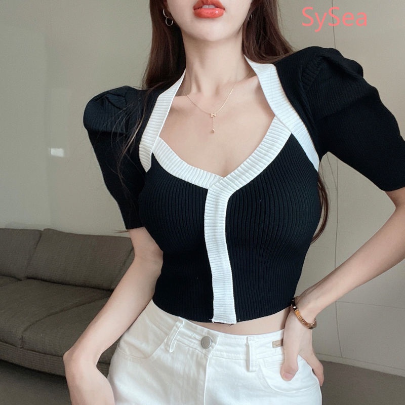 Áo Dệt Kim Cổ Chữ V Quyến Rũ Thời Trang Mùa Hè Cho Nữ