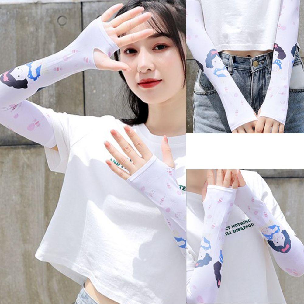 Găng Tay Chống Nắng Tia UV Bằng Lụa Lạnh In Họa Tiết Hoạt Hình Cho Nữ