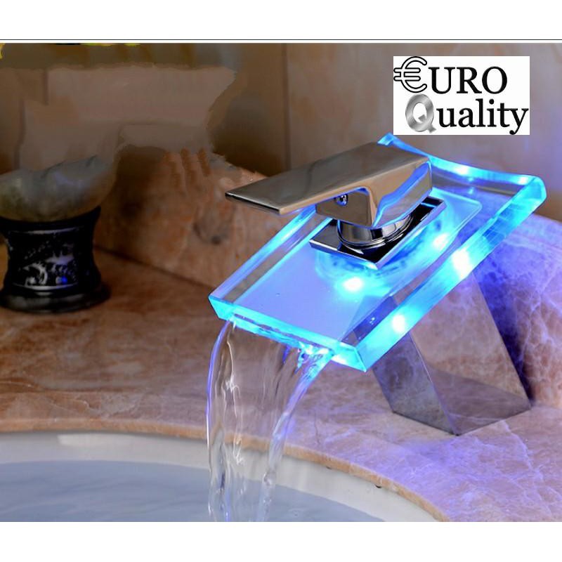 [Euro Quality] Vòi Lavabo Thác Nước Kính Cường Lực đổi màu theo nhiệt độ nước Euro Quality