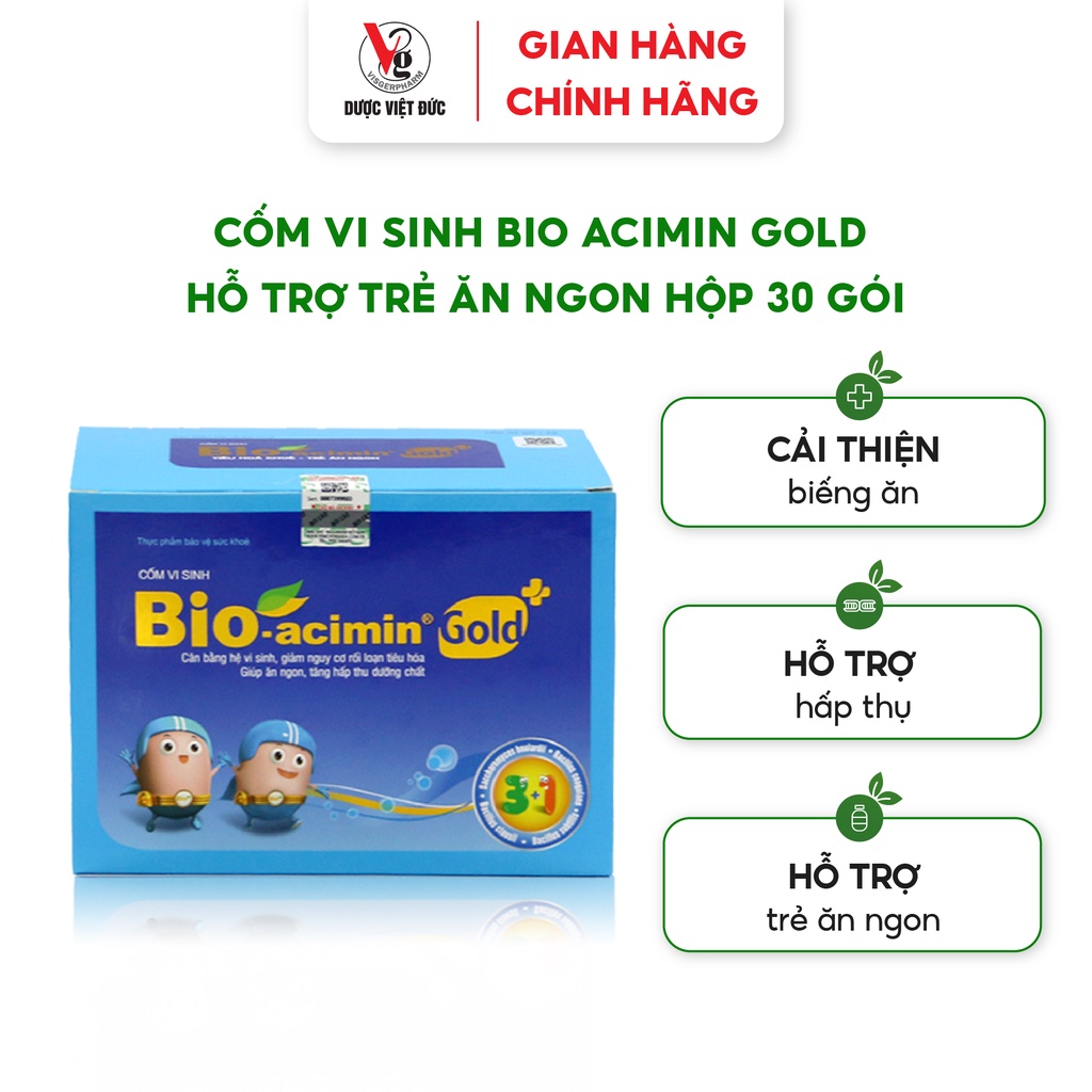 Cốm vi sinh Bio acimin Gold hỗ trợ trẻ ăn ngon tự nhiên bổ sung vi chất và các amin thiết yếu hộp 30 gói