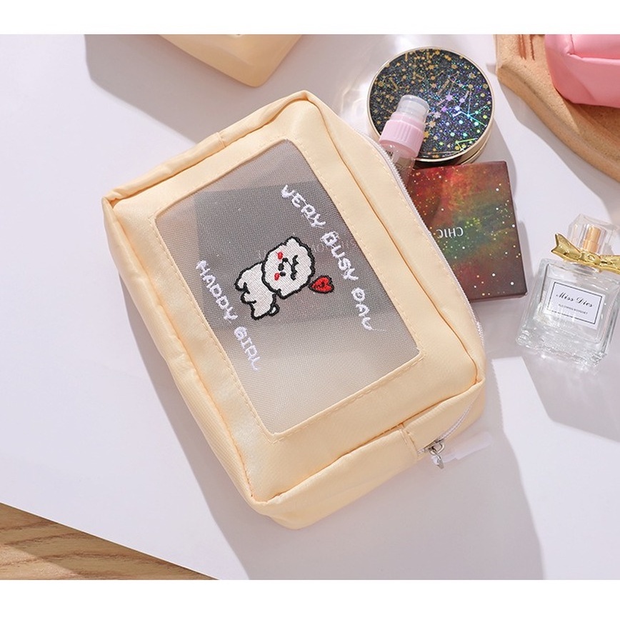 Túi Lưới Đựng Bút/Mỹ Phẩm Trong Suốt Họa Tiết Hoạt Hình Phong Cách Nhật Hàn Độc Đáo