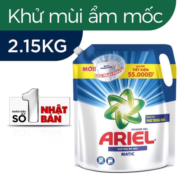 Nước giặt Ariel Matic khử mùi ẩm mốc túi 2.15kg