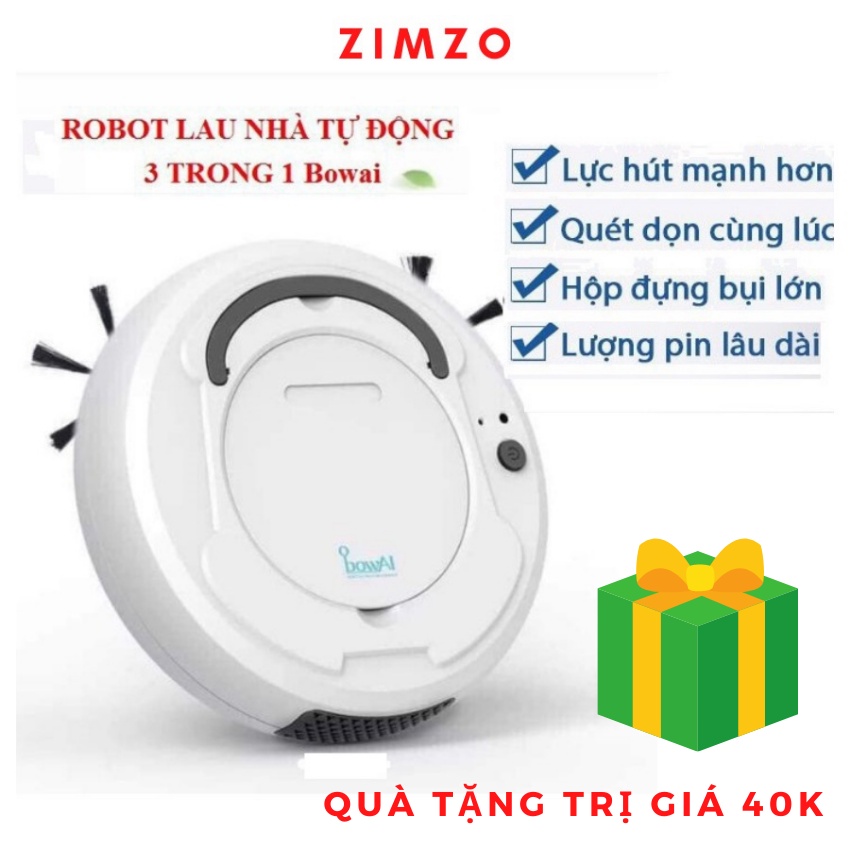 Robot hút bụi lau nhà thông minh , máy quét nhà tự động bowai cảm biến quay đầu khi gặp cầu thang và vật cản