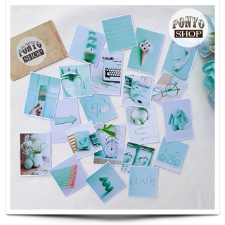 Set 21 sticker nhãn dán ảnh phong cách Instagram (Màu Xanh bạc hà) trang trí Scrapbook/Planner