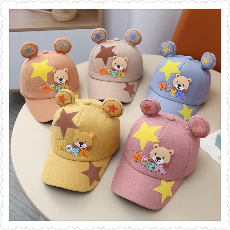 Mũ lưỡi trai cho bé trai bé gái thêu gấu chữ sao tai nơ , phù hợp 5 tháng - 4 tuổi