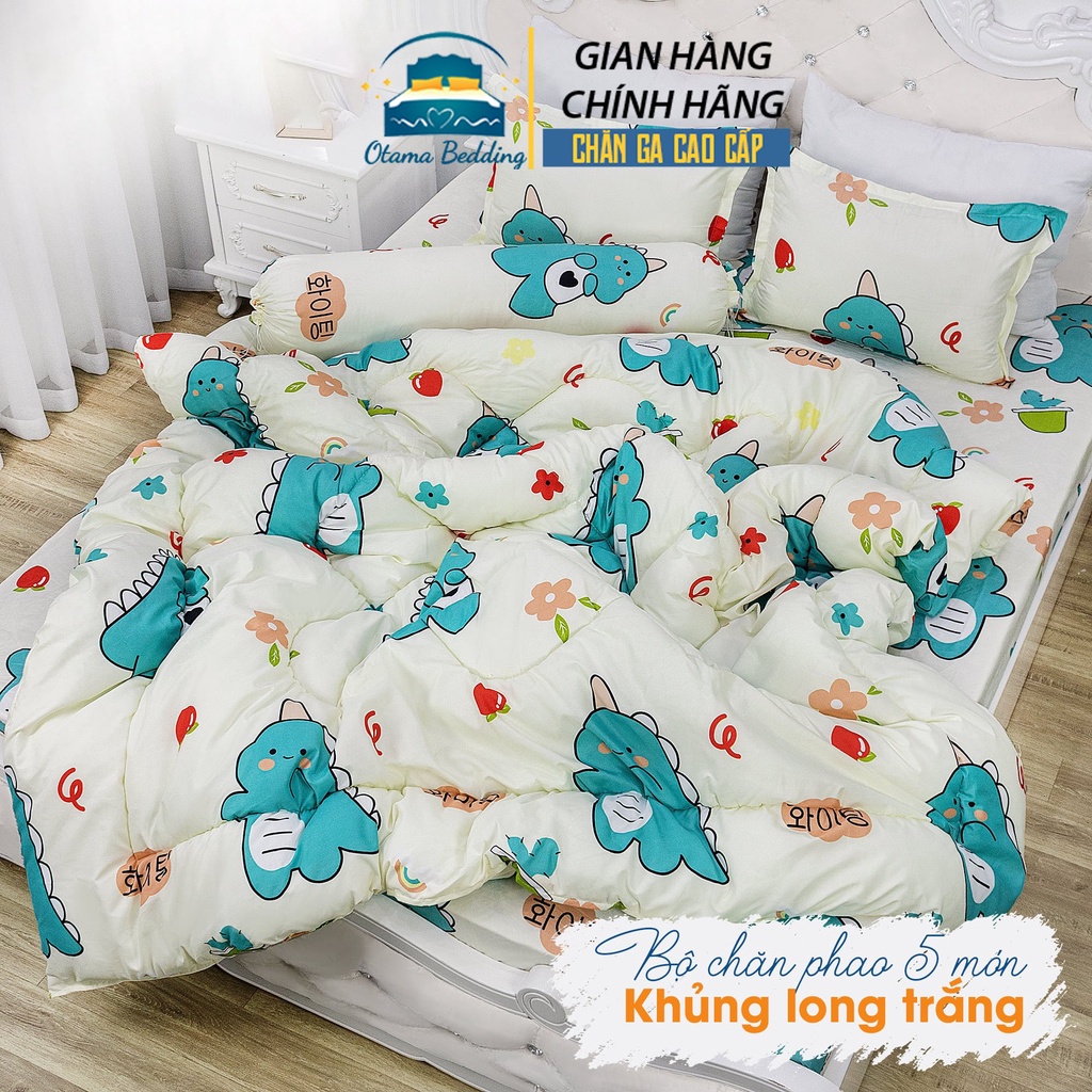 Bộ chăn ga gối 5 món chăn phao mùa đông siêu nhẹ hình doremon quả bơ cute, Bộ chăn ga gối drap giường cotton đẹp