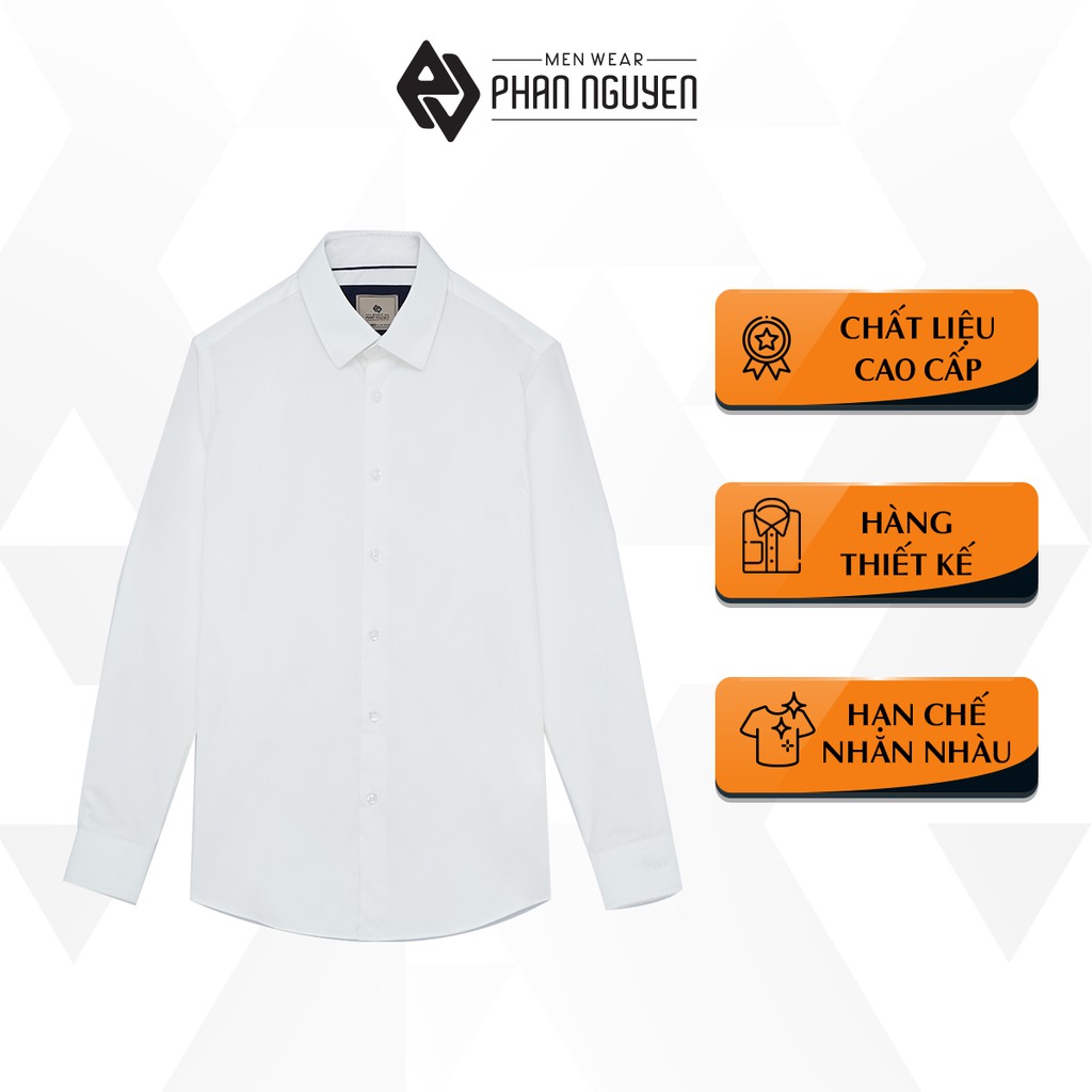 Áo trắng sơ mi nam PHAN NGUYỄN dài tay thiết kế cổ đứng sang trọng, chất liệu vải cao cấp không nhăn nhàu SMD.1101