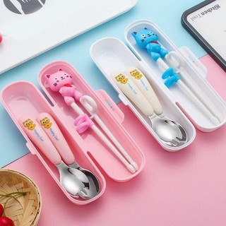 Bộ set ăn dặm thìa dĩa đũa tập ăn inox cho bé