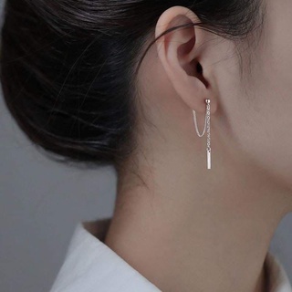 Khuyên tai bạc nữ sợi xích kép cá tính, bông tai bạc sợi xích, khuyên bán lẻ chiếc