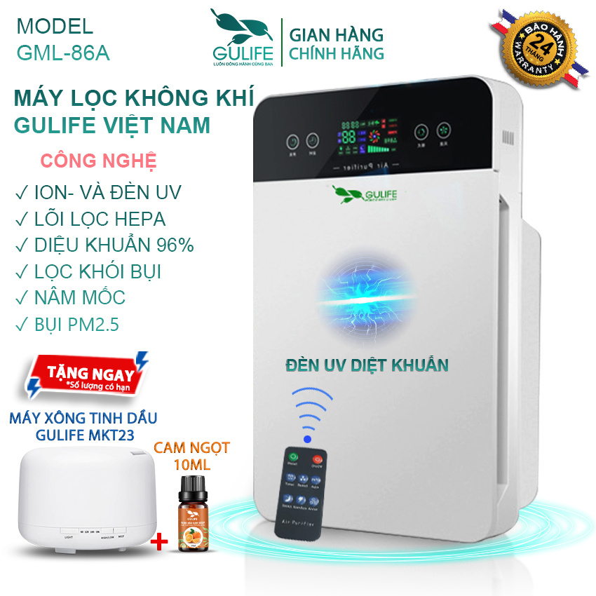 ✅[Chính Hãng] Máy Lọc Không Khí Gulife Làm Sạch Không Khí HEPA, Diệt Khuẩn UV, Lọc Bụi Mịn PM2.5 Khử Pormaldehyd-GML-86A