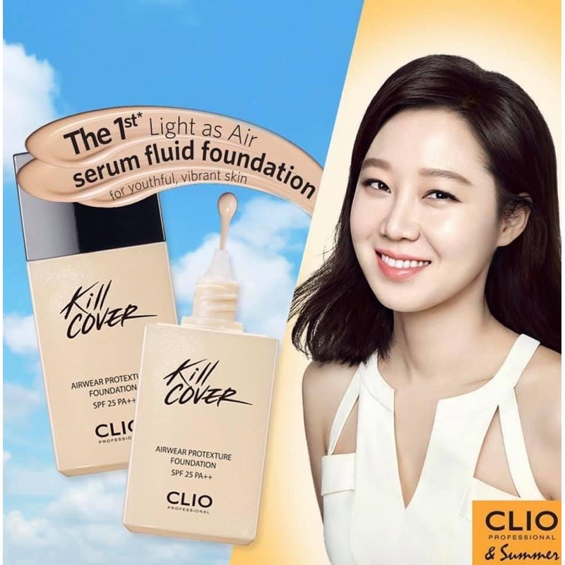 Bộ Kem Nền Make up Clio Kill Cover Airwear Protexture Foudation Spf25/PA++💯SIÊU SALE💯mịn da-che khuyết điểm tốt 30ml