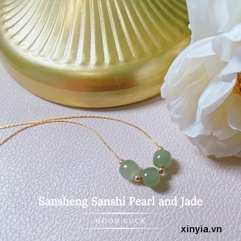 Vòng cổ Hạt Ngọc Bích Ba Thế Giới May Mắn Cao Cấp Sang Trọng Cổ Điển Dành Cho Nữ