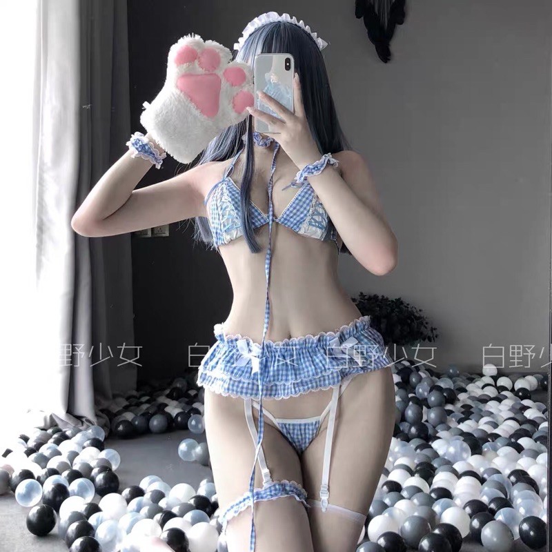 Cosplay Sexy / Kẻ Xanh Caro - Cosplay Hầu Gái - Set Nội Y Ngủ Quyến Rũ • LL2398