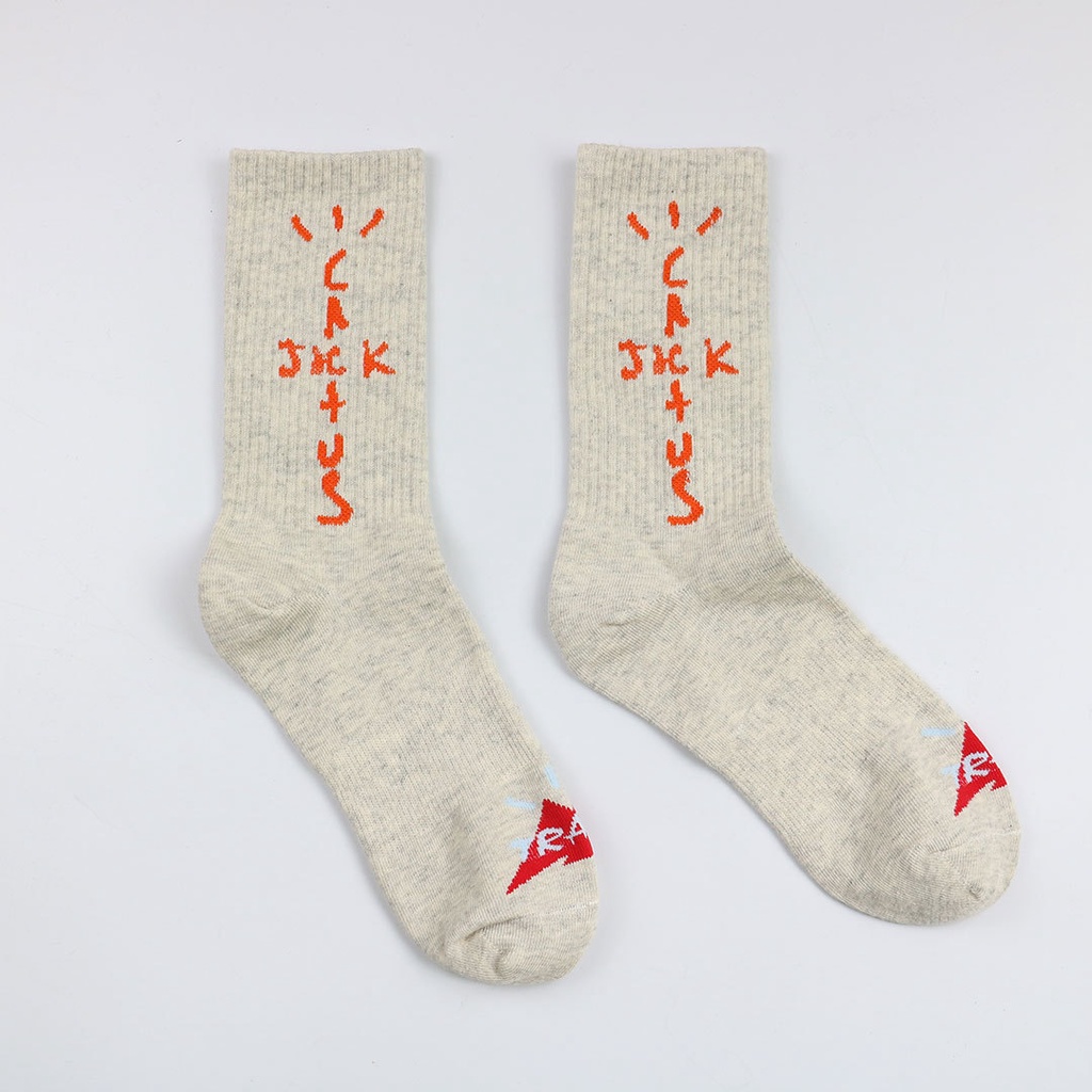 Vớ Tất Cotton Travis Scott Trơn In Hình Xương Rồng Màu Trắng/Vàng/Đen Phong Cách Thể Thao