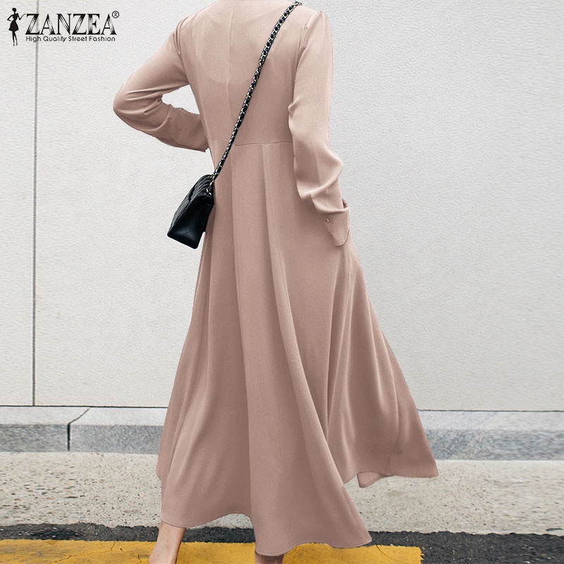 Đầm dài ZANZEA túi hông dài tay cổ V cài cúc phía trước