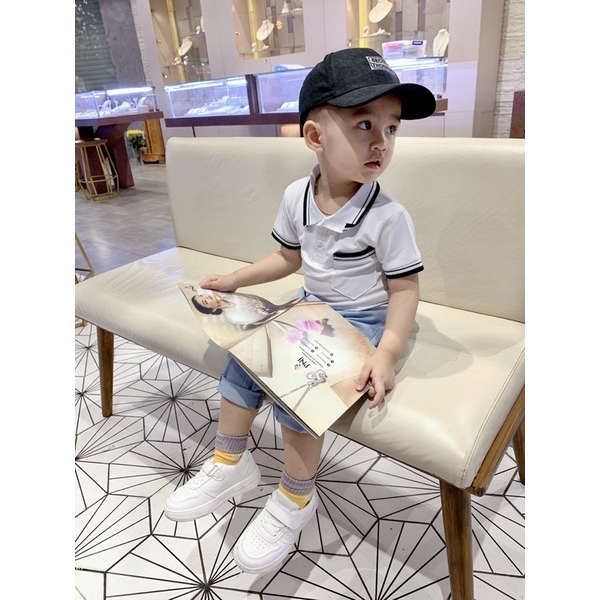 Áo thun polo bé trai bé gái màu trắng, đen