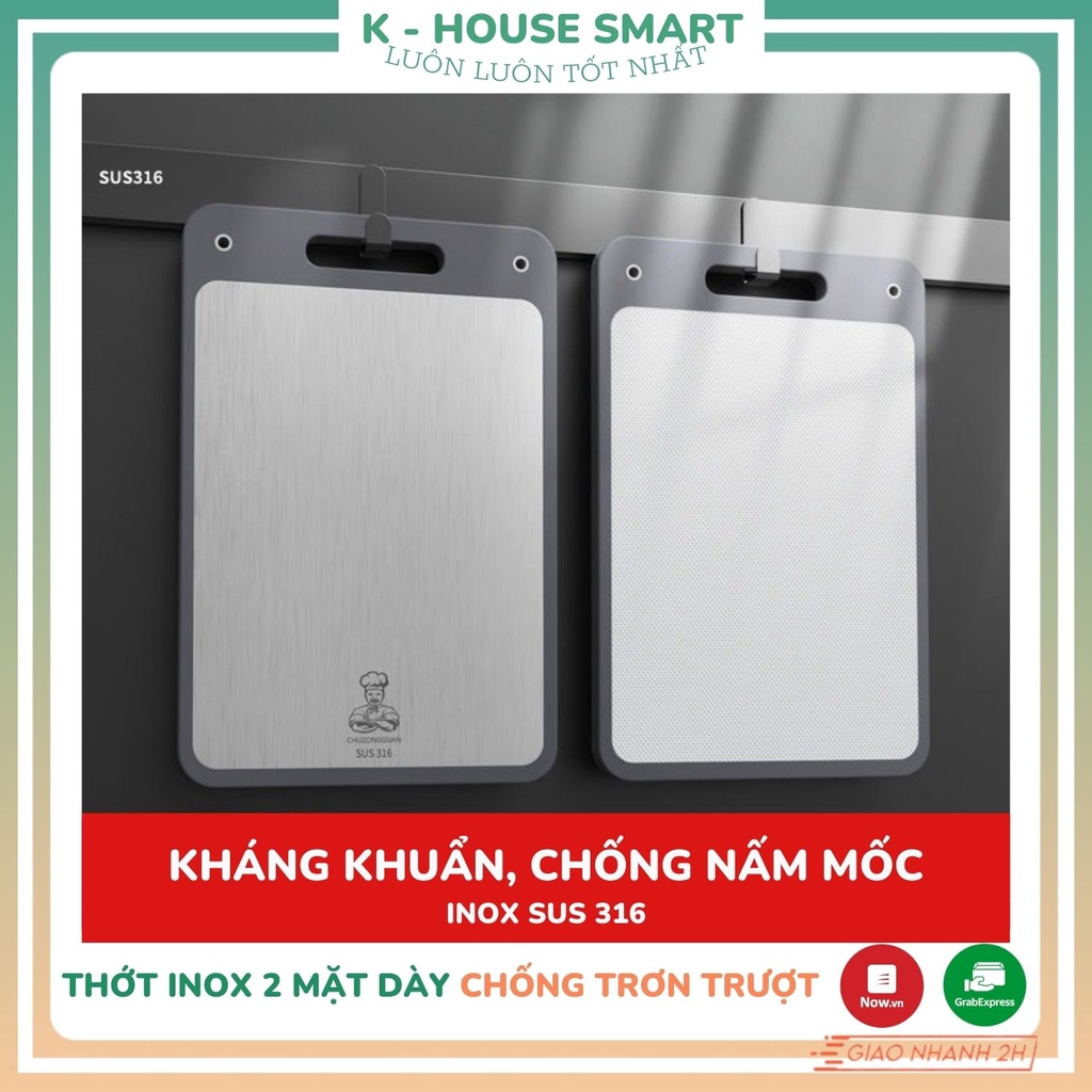 Thớt Inox 316 kháng khuẩn cao cấp 2 mặt, thớt dày chịu lực chống trơn chống nấm mốc K-House Smart