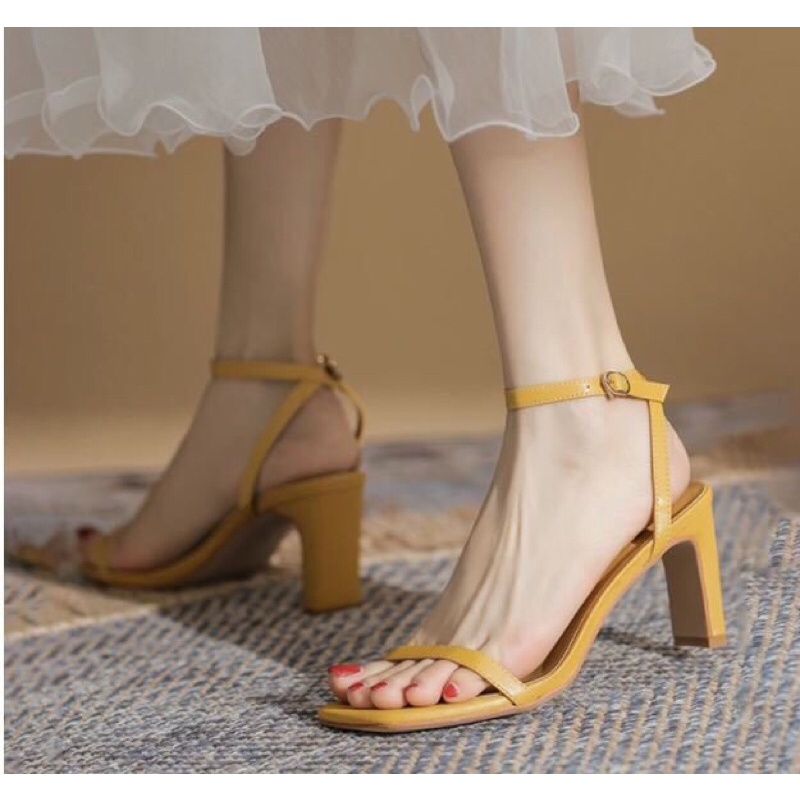 Giày sandal cao gót dily 7p màu vàng, nâu