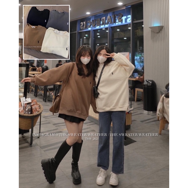 (Ảnh thật) Áo nỉ bông thêu ngựa tag 3158 oversize the.sweaterweather TSW