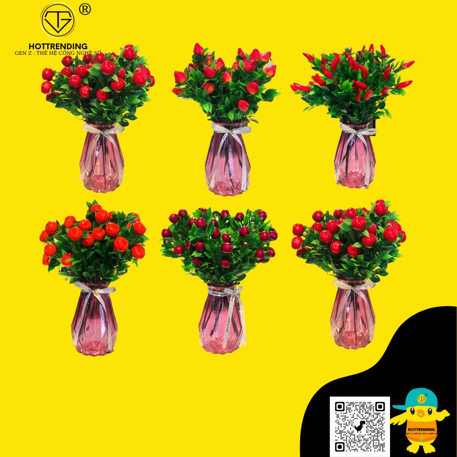 Cành quýt, dâu, ớt, sơ ri, táo đỏ, cherry trang trí nhà cửa, sang trọng, phú quý, may mắn