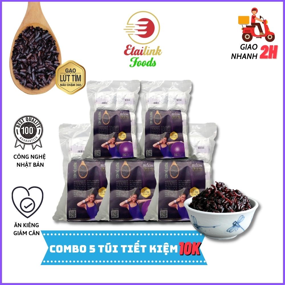 Combo 5 Túi Cơm Gạo Lứt Tím Ăn Liền ETAILINK FOODS, Túi 6 Bánh Cơm 135g Hỗ Trợ Giảm Cân