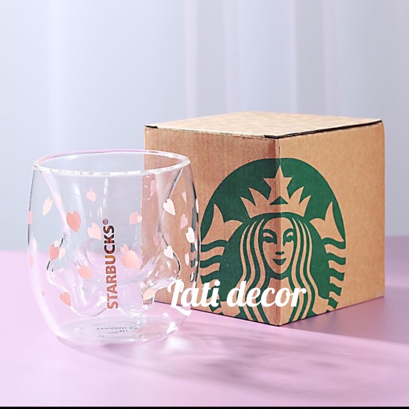 Cốc mèo Starbucks , Ly thủy tinh 2 lớp chịu nhiệt dễ thương