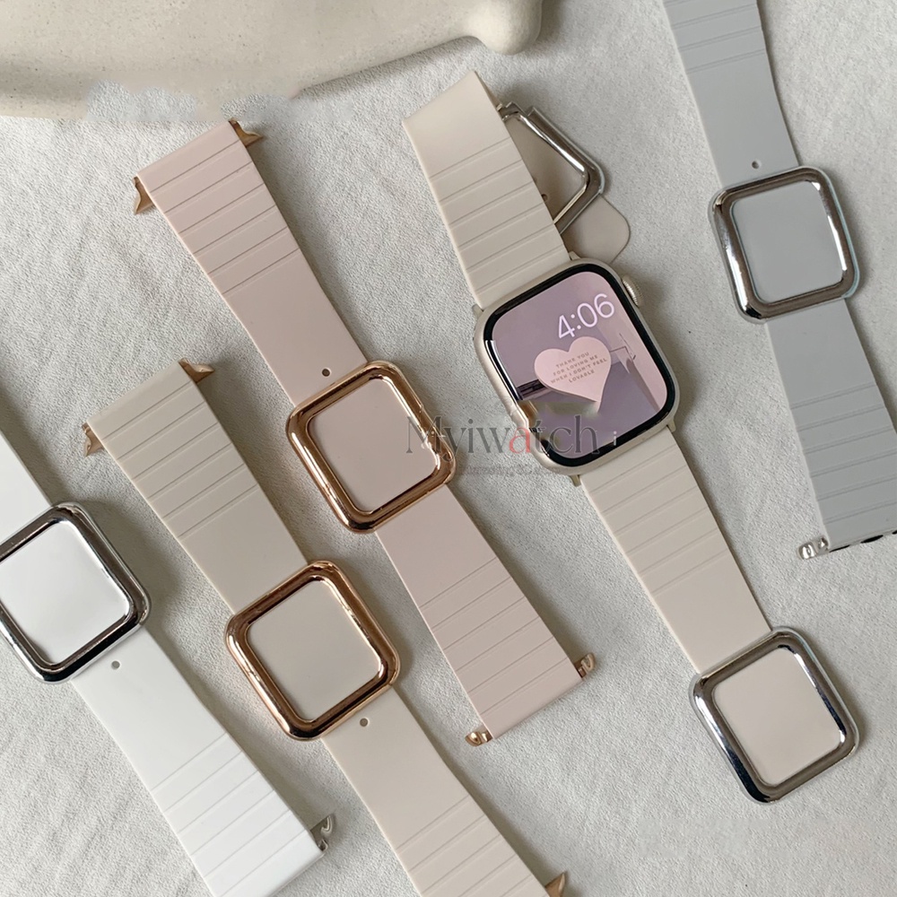 Dây Đeo Cao Su Mềm Khóa Kim Loại Từ Tính 38mm Cho Đồng Hồ A watch Series 8 7 6 5 4 3 SE 21 41mm 45mm 44mm 40mm 42mm