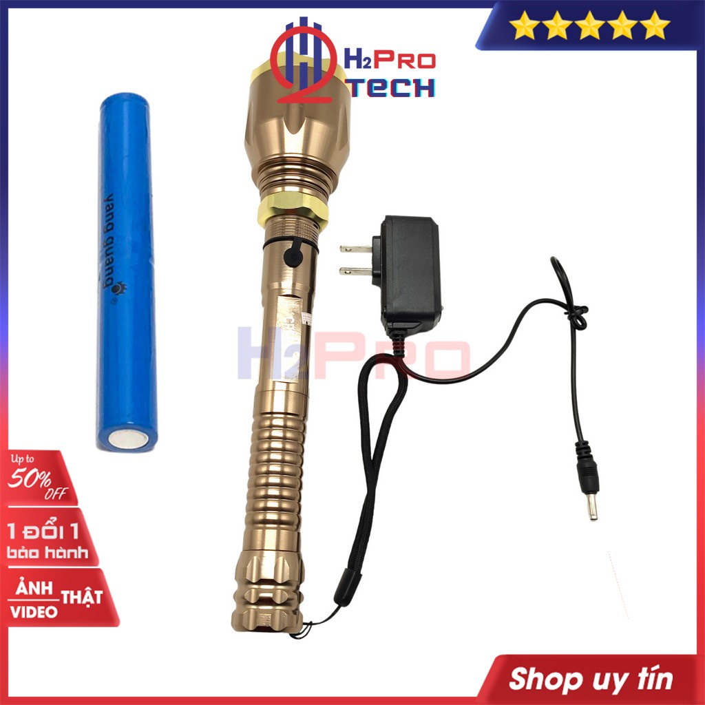 Đèn Pin Cầm Tay, Đèn Bin Siêu Sáng Police 418 Led Cree Q5 Trắng 10W, Vỏ Hợp Kim, 3 Chế Độ Sáng, Pin Sạc - H2Pro Tech