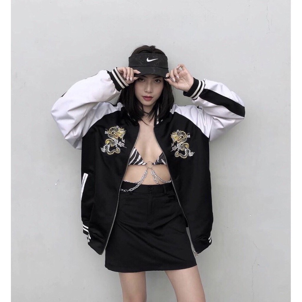ÁO KHOÁC DÙ BOMBER UNISEX RỒNG ĐEN THÊU THE 1992 | BigBuy360 - bigbuy360.vn