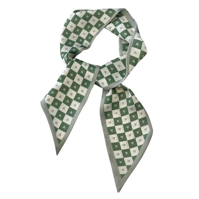 Khăn Quàng Cổ Bằng Lụa Nhỏ Màu Xanh Lá Cây Thời Trang Xuân Hè Phong Cách Hàn Quốc Cho Nữ