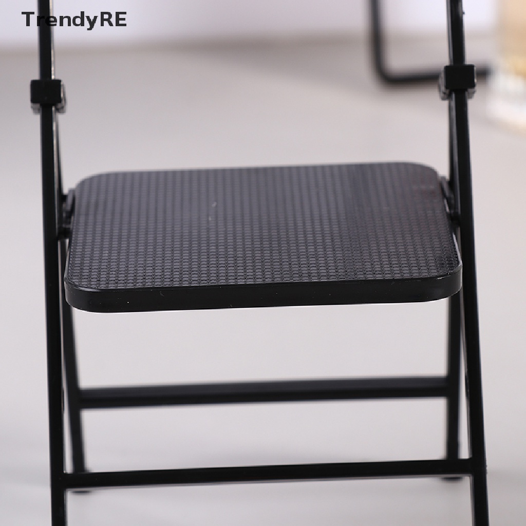 Trendy Black Painted Metal Folding Chair 1:6 Scale Dolls House Miniature Accessories RE